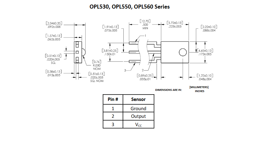 Dimensions of OPL530